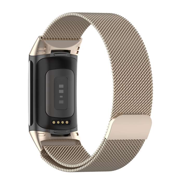 For Fitbit Charge 6 Milan Magnetic Metal Steel Mesh Watch Band(Champagne)