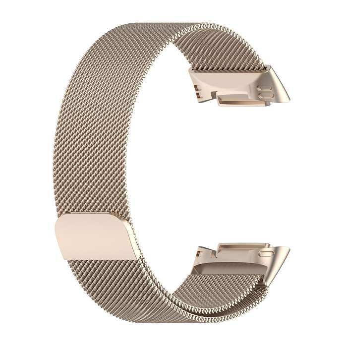 For Fitbit Charge 6 Milan Magnetic Metal Steel Mesh Watch Band(Champagne)