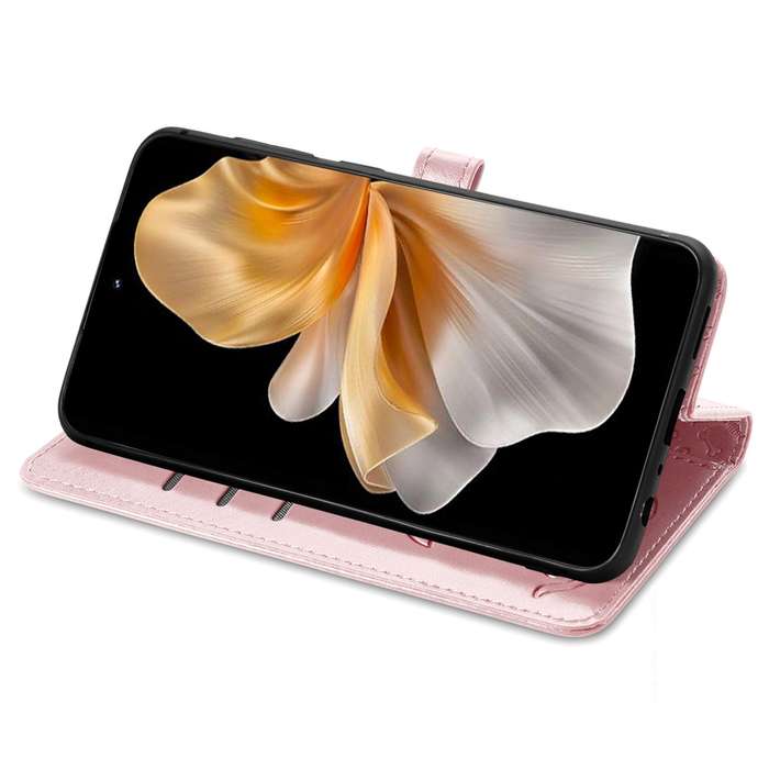 For vivo S18 Pro Cat and Dog Embossed Leather Phone Case(Rose Gold)