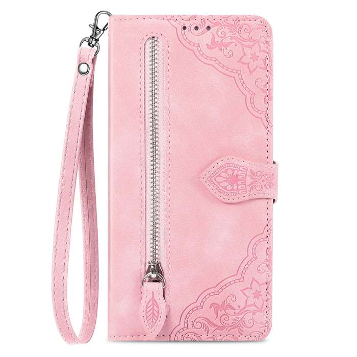 For vivo X100 Embossed Flower Zipper Leather Phone Case(Pink)
