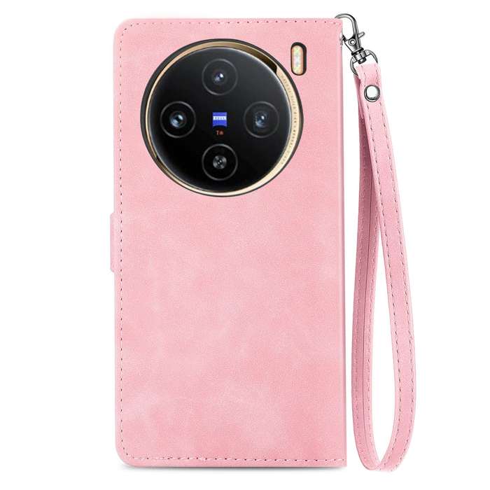 For vivo X100 Embossed Flower Zipper Leather Phone Case(Pink)