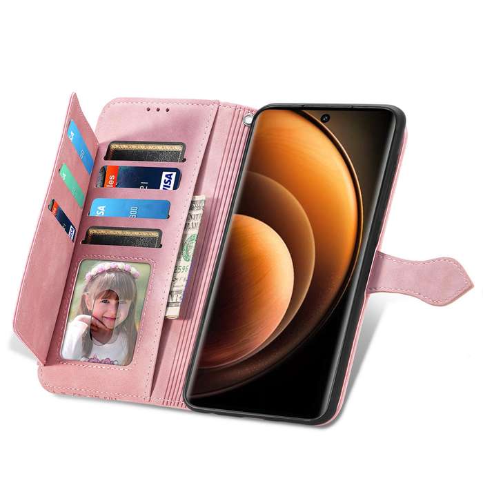 For vivo X100 Embossed Flower Zipper Leather Phone Case(Pink)