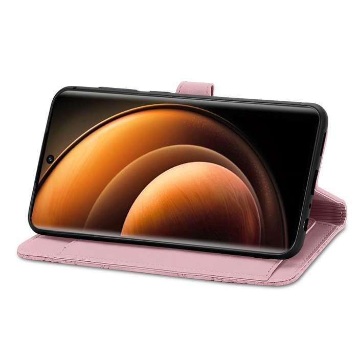 For vivo X100 Embossed Flower Zipper Leather Phone Case(Pink)