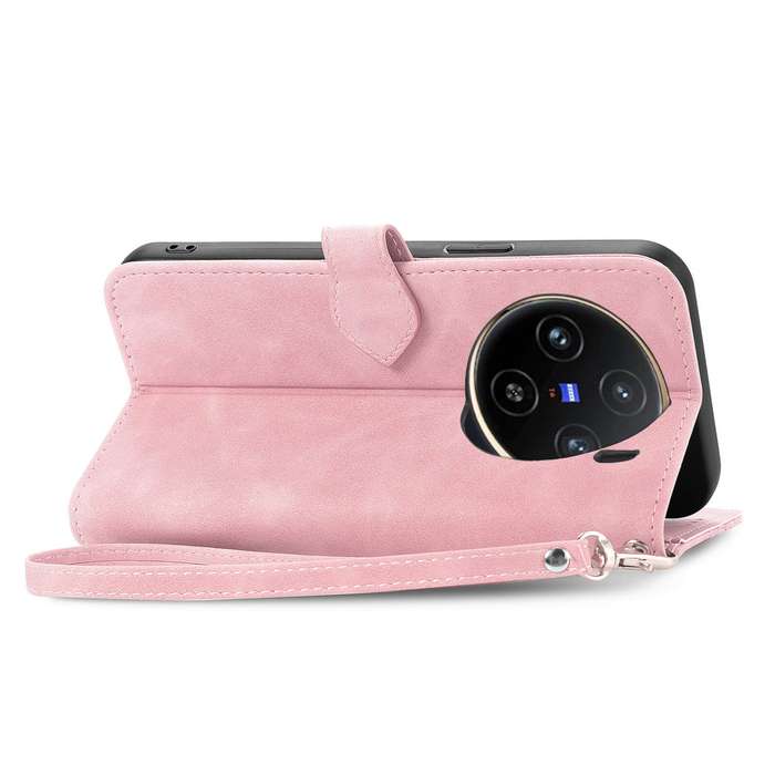 For vivo X100 Embossed Flower Zipper Leather Phone Case(Pink)