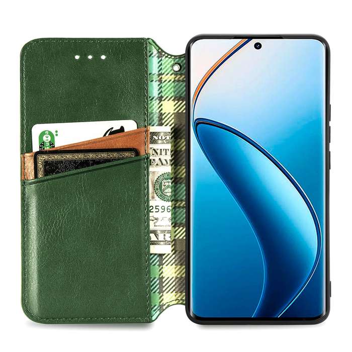 For Realme 12 Pro Cubic Grid Pressed Magnetic Leather Phone Case(Green)