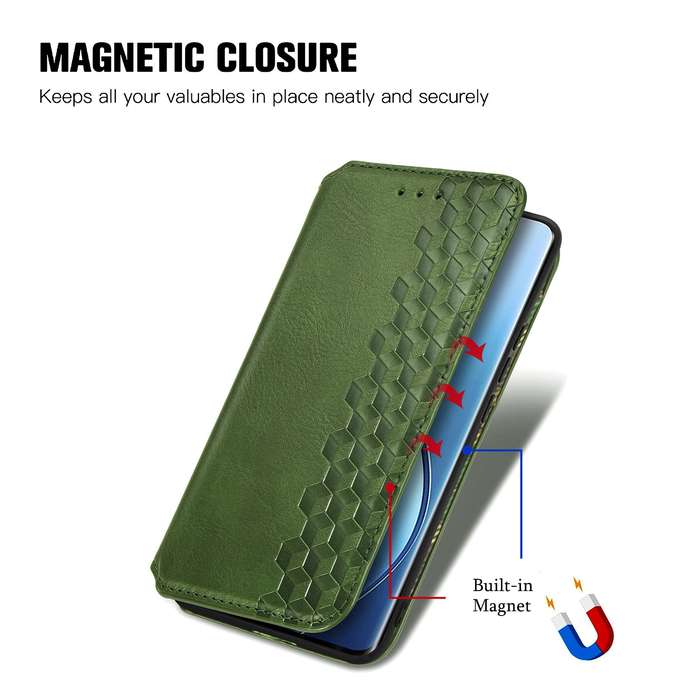 For Realme 12 Pro Cubic Grid Pressed Magnetic Leather Phone Case(Green)
