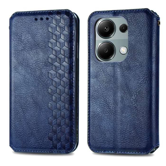 For Xiaomi Redmi Note 13 Pro 4G Cubic Grid Pressed Magnetic Leather Phone Case(Blue)