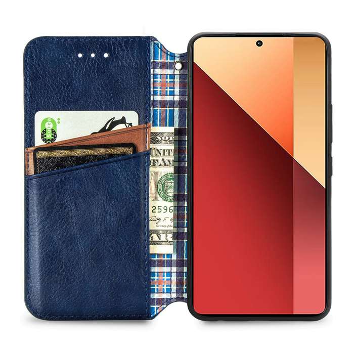 For Xiaomi Redmi Note 13 Pro 4G Cubic Grid Pressed Magnetic Leather Phone Case(Blue)