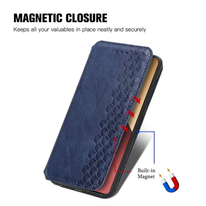 For Xiaomi Redmi Note 13 Pro 4G Cubic Grid Pressed Magnetic Leather Phone Case(Blue)