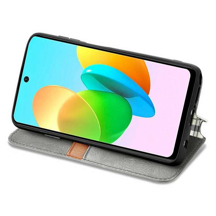 For Xiaomi Redmi Note 12 Pro 5G Cubic Grid Pressed Magnetic Leather Phone Case(Grey)