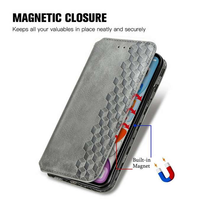 For Xiaomi Redmi Note 12 Pro 5G Cubic Grid Pressed Magnetic Leather Phone Case(Grey)