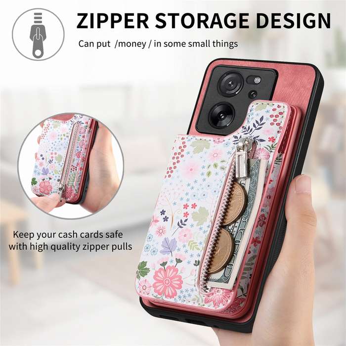 For Xiaomi 12 Lite Retro Painted Zipper Wallet Back Phone Case(Pink)