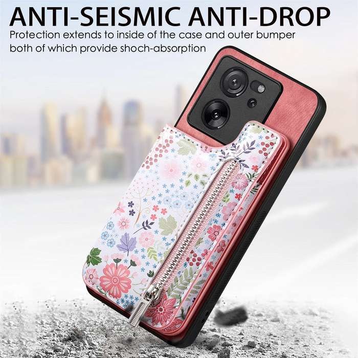 For Xiaomi Poco M5s 4G Retro Painted Zipper Wallet Back Phone Case(Pink)
