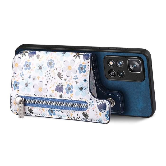 For Redmi Note 13 5G Retro Painted Zipper Wallet Back Phone Case(Blue)