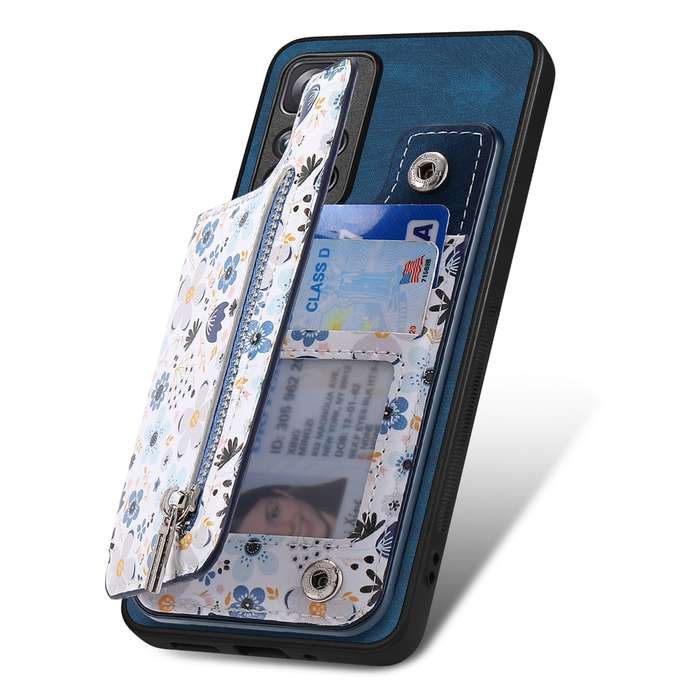 For Redmi Note 13 5G Retro Painted Zipper Wallet Back Phone Case(Blue)