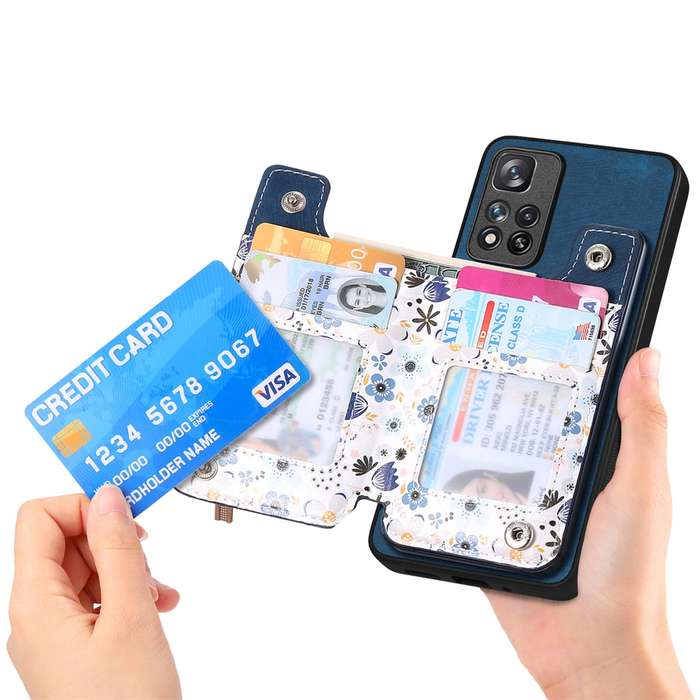 For Redmi Note 13 5G Retro Painted Zipper Wallet Back Phone Case(Blue)