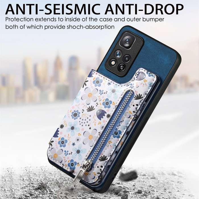 For Redmi Note 13 5G Retro Painted Zipper Wallet Back Phone Case(Blue)