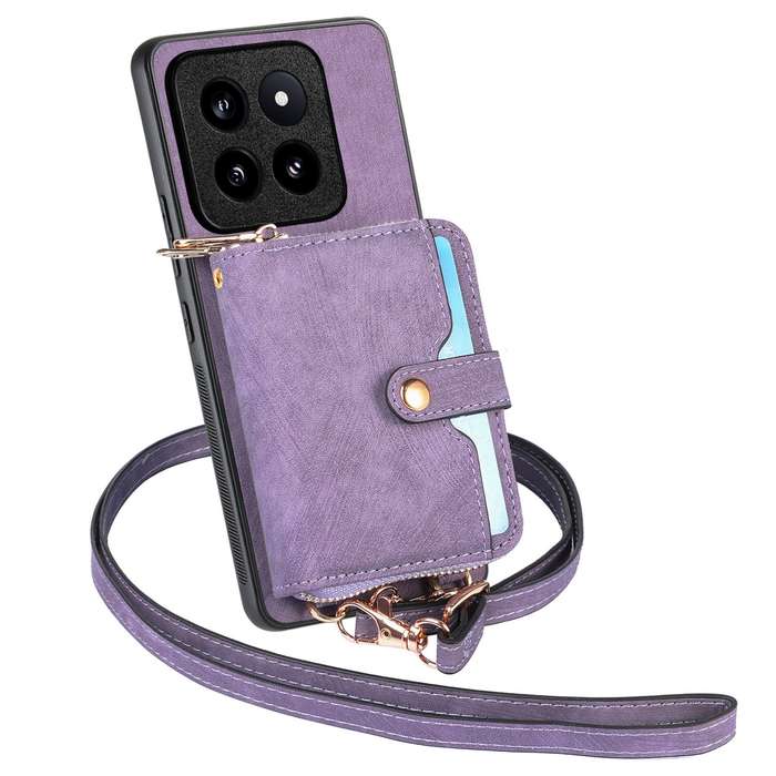 For Xiaomi 14 Pro Crossbody Multi-function Zipper Wallet Phone Case(Purple)