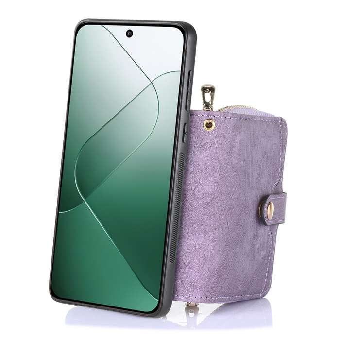 For Xiaomi 14 Pro Crossbody Multi-function Zipper Wallet Phone Case(Purple)