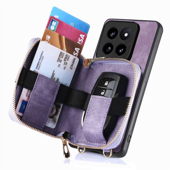 For Xiaomi 14 Pro Crossbody Multi-function Zipper Wallet Phone Case(Purple)