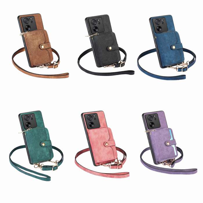 For Xiaomi 14 Pro Crossbody Multi-function Zipper Wallet Phone Case(Purple)