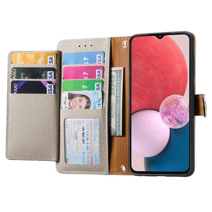 For Samsung Galaxy A13 4G Love Zipper Lanyard Leather Phone Case(Gray)