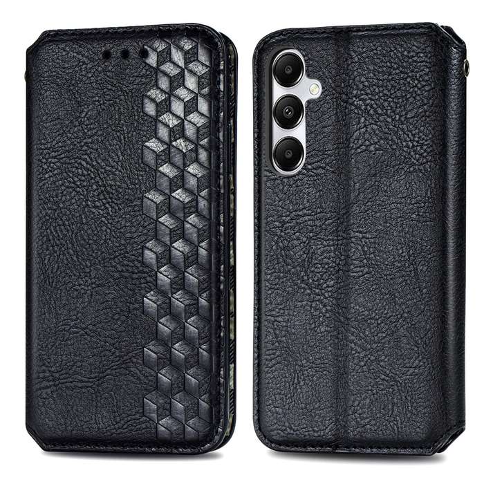 For Samsung Galaxy A35 5G Cubic Grid Pressed Magnetic Leather Phone Case(Black)