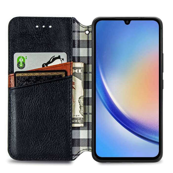 For Samsung Galaxy A35 5G Cubic Grid Pressed Magnetic Leather Phone Case(Black)