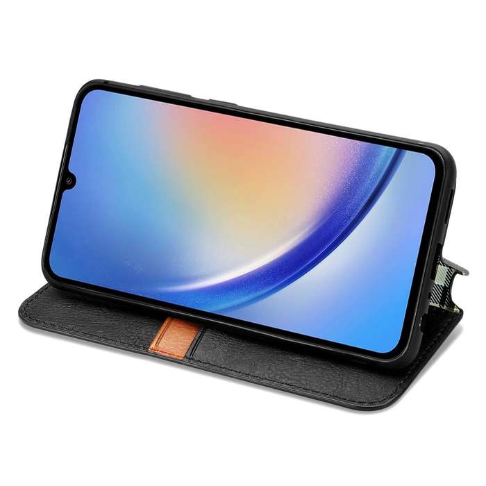 For Samsung Galaxy A35 5G Cubic Grid Pressed Magnetic Leather Phone Case(Black)