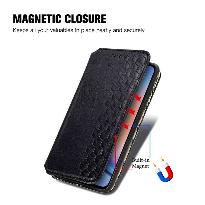 For Samsung Galaxy A35 5G Cubic Grid Pressed Magnetic Leather Phone Case(Black)