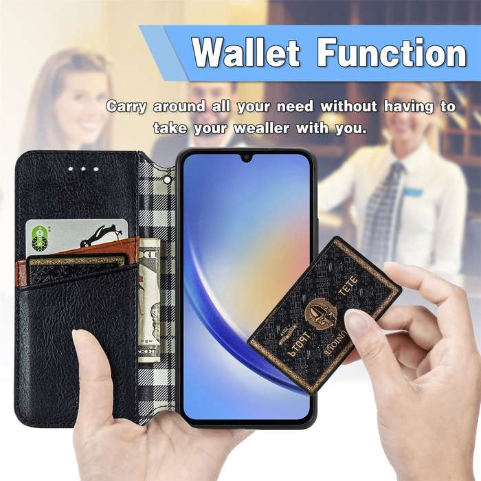 For Samsung Galaxy A35 5G Cubic Grid Pressed Magnetic Leather Phone Case(Black)