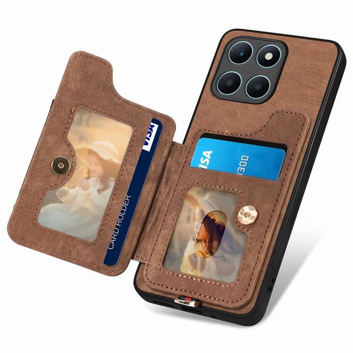 For Honor X6a Retro Skin-feel Ring Multi-card RFID Wallet Phone Case(Brown)