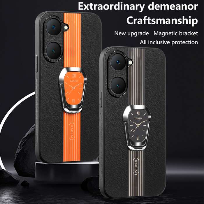 For vivo Y03 Global Magnetic Litchi Leather Back Phone Case with Holder(Green)