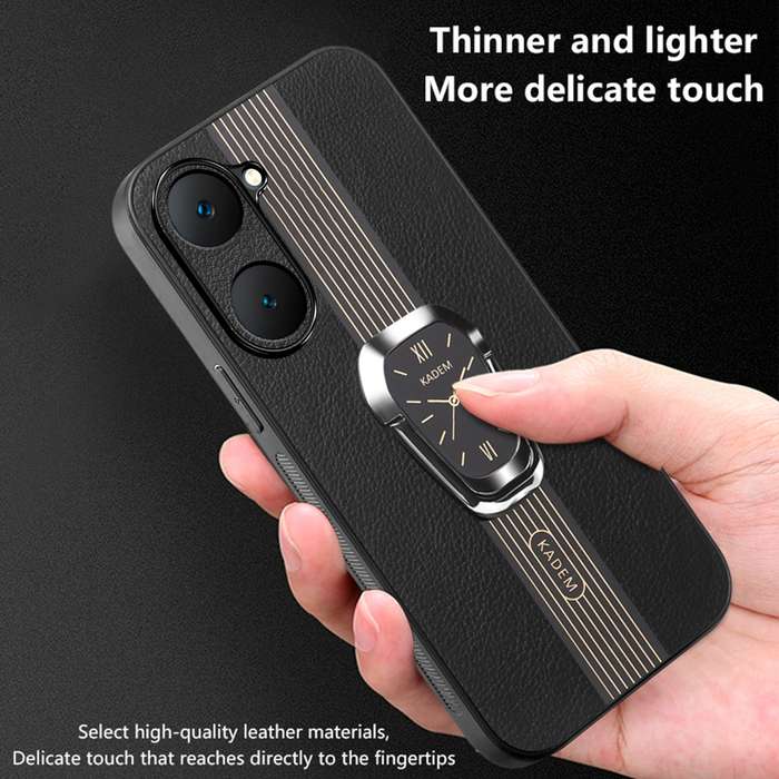 For vivo Y03 Global Magnetic Litchi Leather Back Phone Case with Holder(Green)