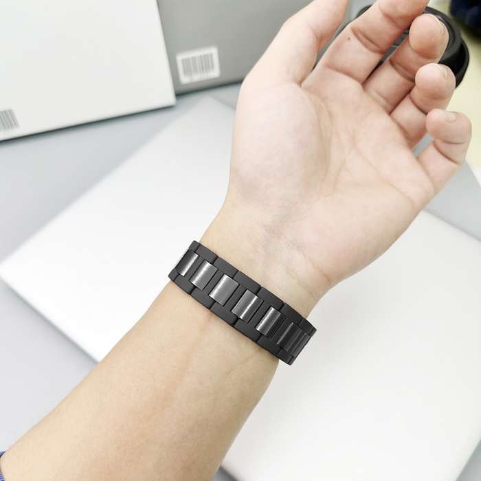 For Apple Watch Series 5 40mm Rubber Stainless Steel Magnetic Watch Band(Black+Black)