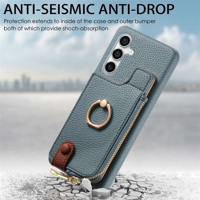 For Samsung Galaxy S23 FE 5G Litchi Leather Oil Edge Ring Zipper Wallet Back Phone Case(Blue)