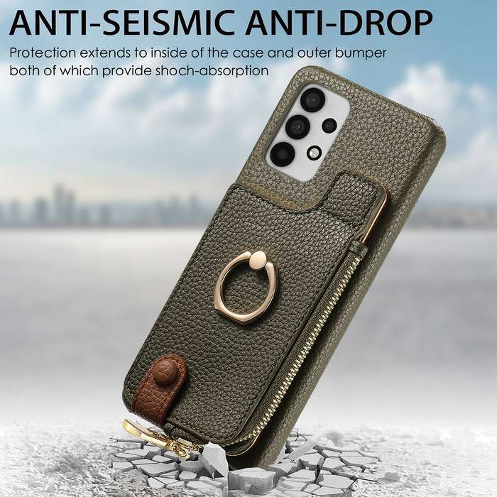 For Samsung Galaxy A52 Litchi Leather Oil Edge Ring Zipper Wallet Back Phone Case(Green)