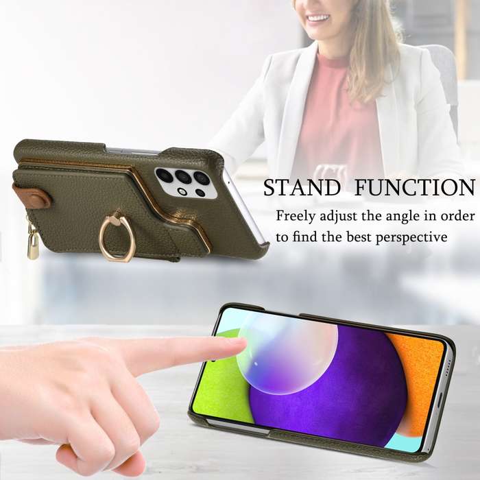 For Samsung Galaxy A52 Litchi Leather Oil Edge Ring Zipper Wallet Back Phone Case(Green)