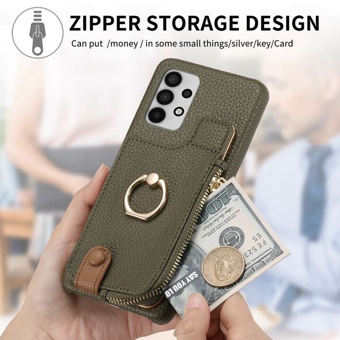 For Samsung Galaxy A52 Litchi Leather Oil Edge Ring Zipper Wallet Back Phone Case(Green)