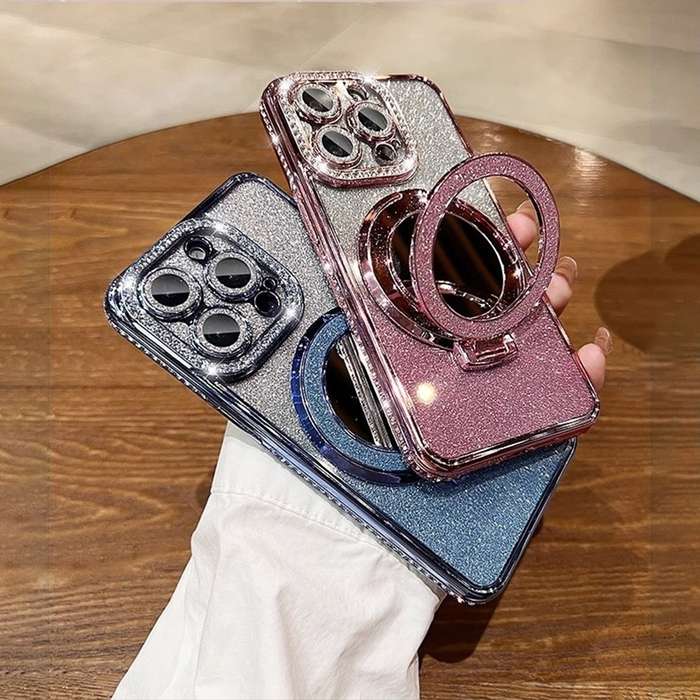 For iPhone 12 MagSafe Rhinestone Mirror Glitter TPU Phone Case(Space Silver)
