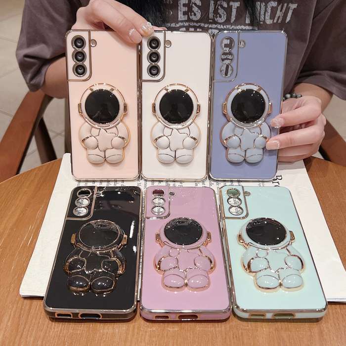 For Samsung Galaxy M53 Embrace Stars Electroplating Astronaut Holder Phone Case(Blue)