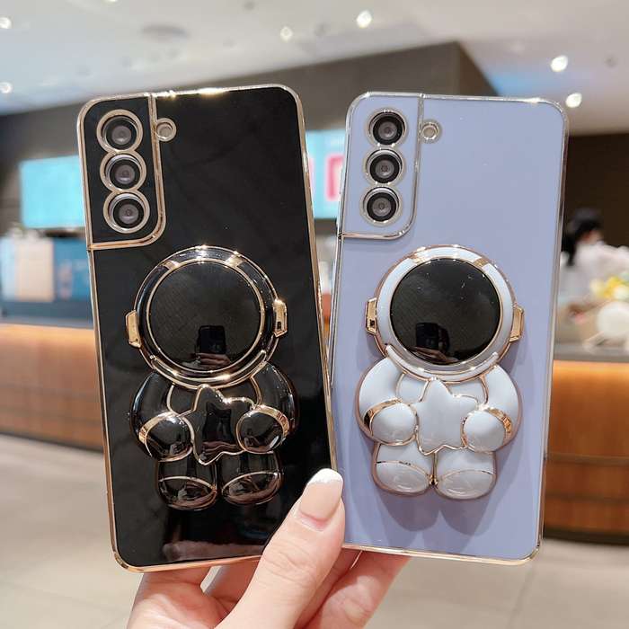 For Samsung Galaxy M53 Embrace Stars Electroplating Astronaut Holder Phone Case(Blue)