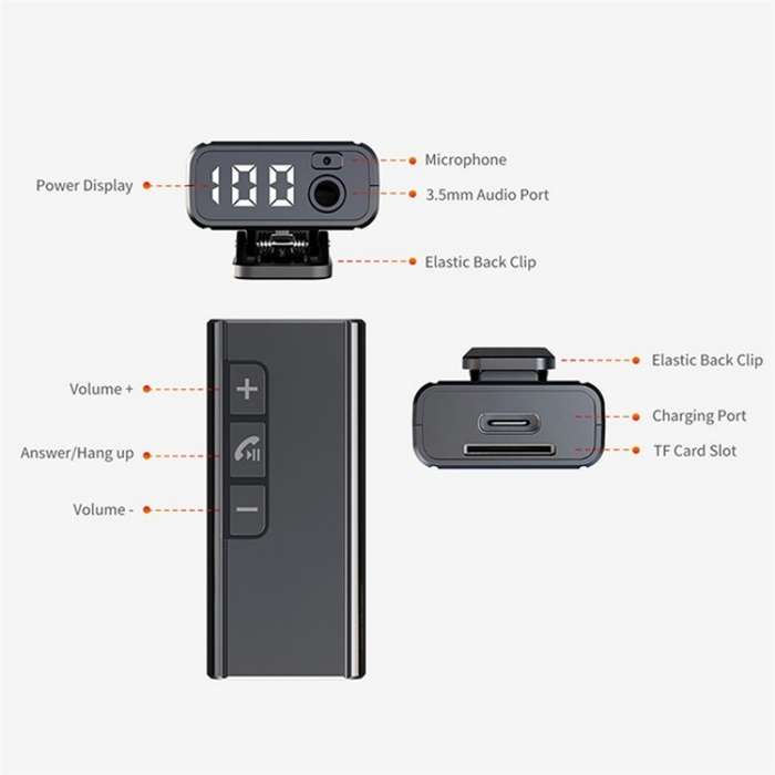 Car Bluetooth Hands-free Call Adapter Power Digital Display Audio Wireless Receiver
