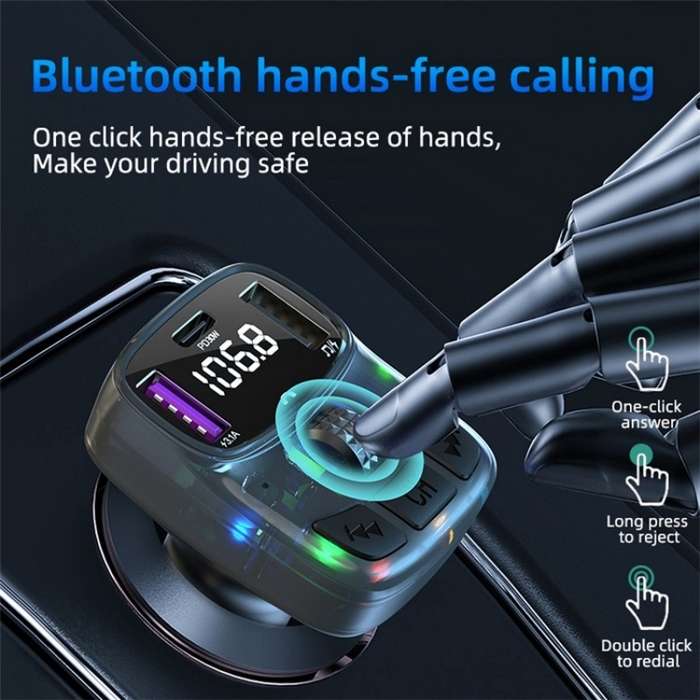 C56 PD Type-C + Dual USB Car Charger Colorful Light Car Bluetooth Adapter FM Transmitter