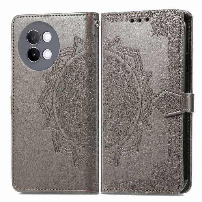 For vivo S18 Mandala Flower Embossed Leather Phone Case(Gray)