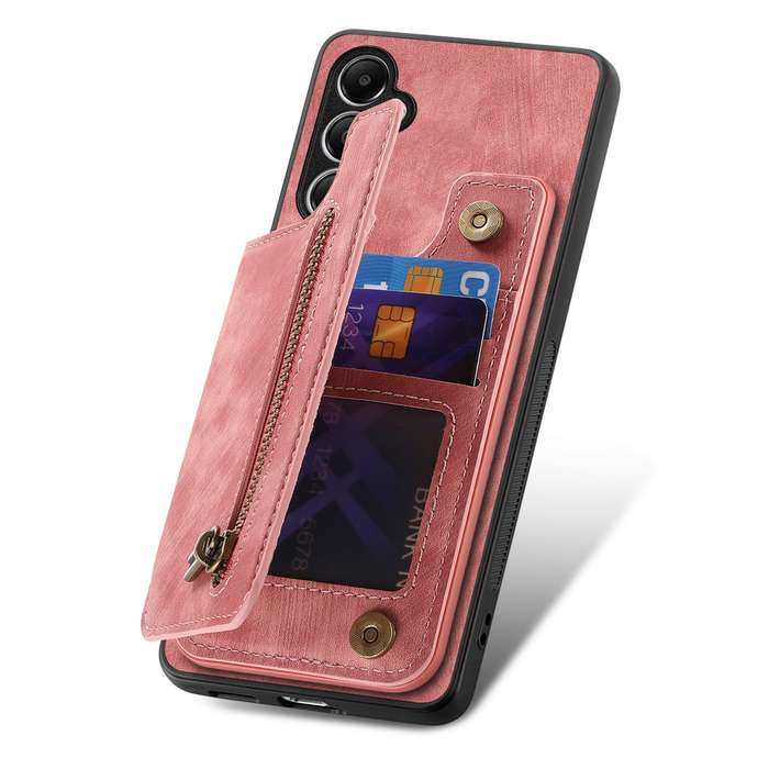 For Samsung Galaxy A54 5G Retro Leather Zipper Wallet Back Phone Case(Pink)