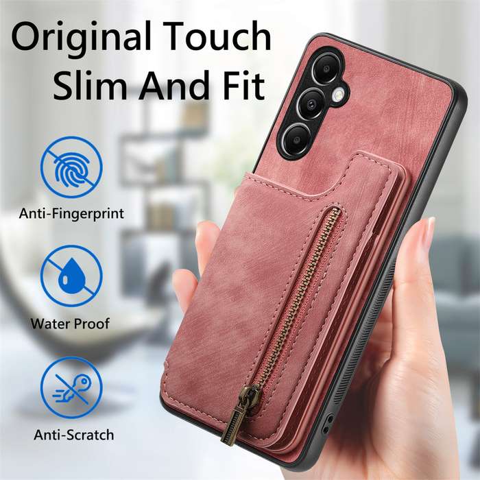 For Samsung Galaxy A54 5G Retro Leather Zipper Wallet Back Phone Case(Pink)