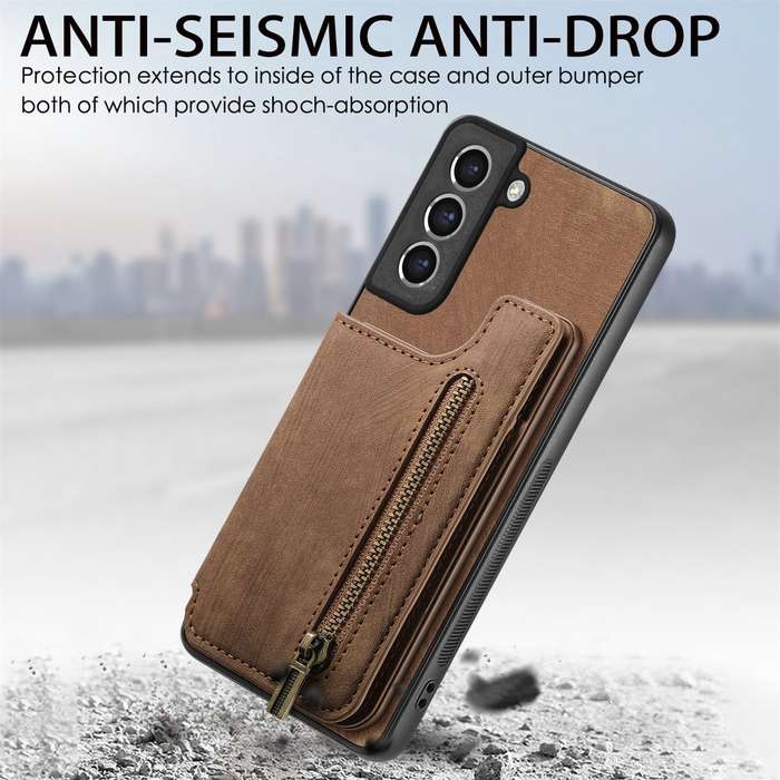 For Samsung Galaxy S21 5G Retro Leather Zipper Wallet Back Phone Case(Brown)