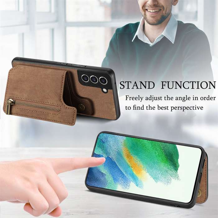 For Samsung Galaxy S21 5G Retro Leather Zipper Wallet Back Phone Case(Brown)