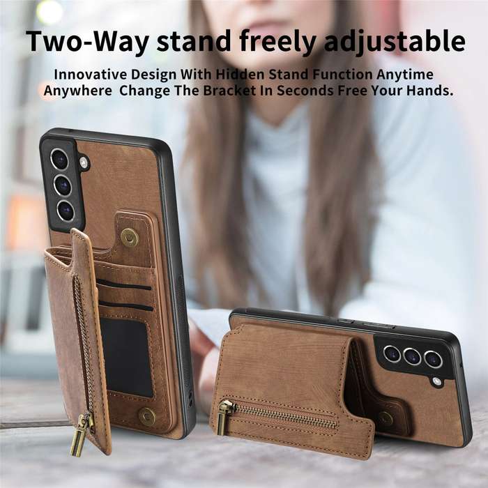 For Samsung Galaxy S21 5G Retro Leather Zipper Wallet Back Phone Case(Brown)